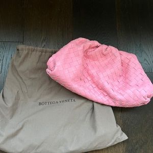 Pink woven leather clutch